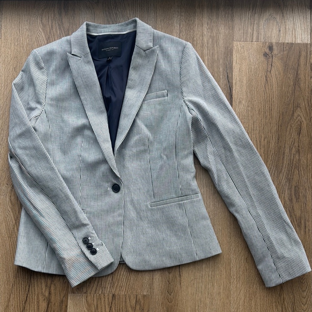 Banana Republic Navy Striped Blazer